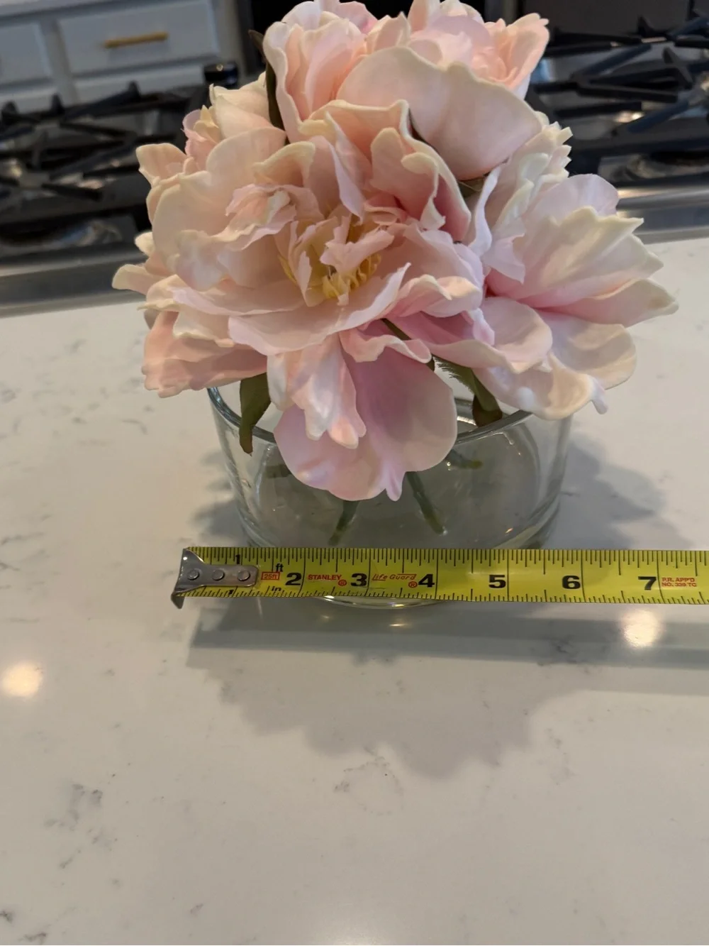 Faux Blush Pink Peony Floral Arrangement in Glass Vase Faux Water Cottage Decor